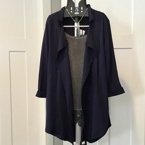 Bobeau 3/4 Sleeve Navy Blue Swing Jacket